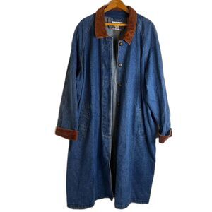 Dressbarn Longline Duster Denim Blue Jean Trench Coat Chore Jacket Boho Size 2X
